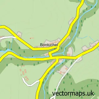 Street map sample of Y Bontuchel, Clwyd