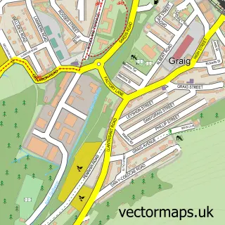 Street map sample of Y Graig, Mid Glamorgan