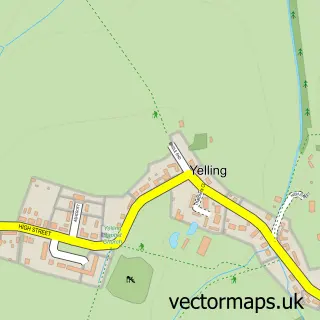 Street map sample of Yelling, Cambridgeshire