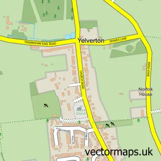 Street map sample of Yelverton, Norfolk