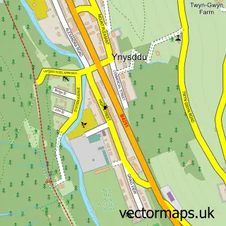 Street map sample of Ynys-ddu, Gwent
