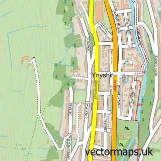 Street map sample of Ynyshir, Mid Glamorgan