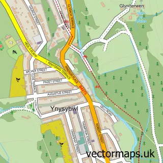 Street map sample of Ynysybwl, Mid Glamorgan