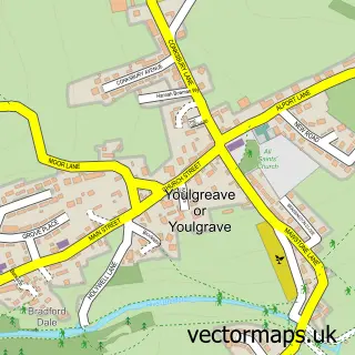 Street map sample of Youlgrave, Derbyshire
