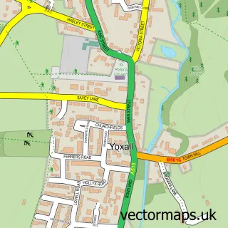 Street map sample of Yoxall, Staffordshire