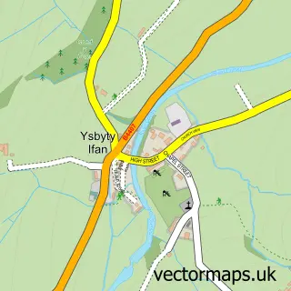 Street map sample of Ysbyty Ifan, Clwyd