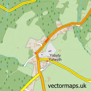 Street map sample of Ysbyty Ystwyth, Dyfed