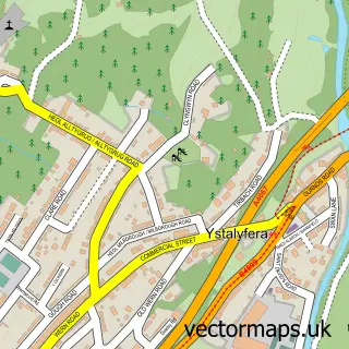 Street map sample of Ystalyfera, West Glamorgan