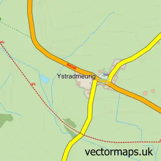 Street map sample of Ystrad Meurig, Dyfed