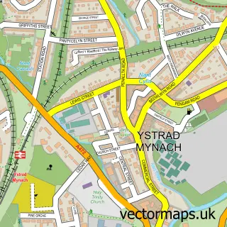 Street map sample of Ystrad Mynach, Gwent