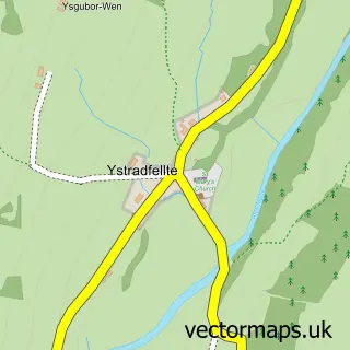 Street map sample of Ystradfellte, Powys