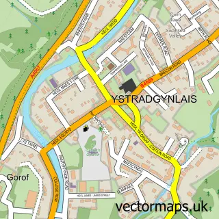 Street map sample of Ystradgynlais, Powys