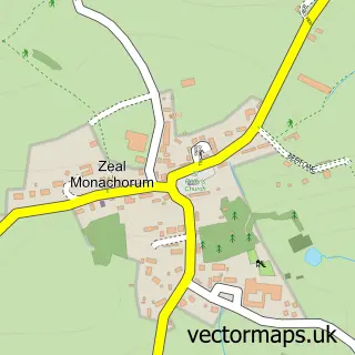 Street map sample of Zeal Monachorum, Devon