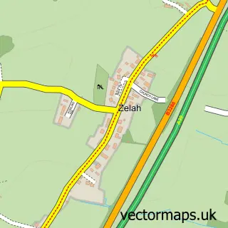 Street map sample of Zelah, Cornwall