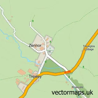 Street map sample of Zennor, Cornwall