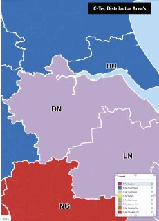 Detailed postcode territory map PDF sample with labelled postcode districts