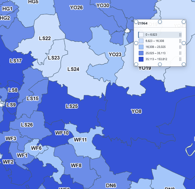 Blue graduated heat map created from imported numerical data